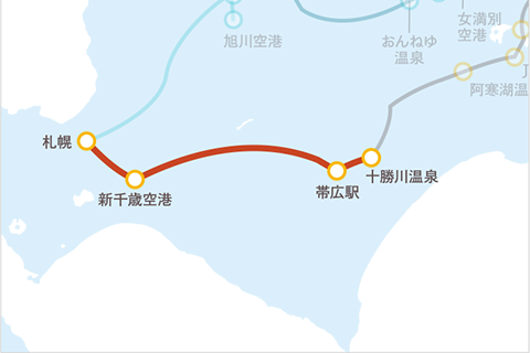 ひがし北海道周遊観光バス「サウスライナー」ルートマップ